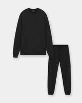 Black Winter Cargo Trouser and Sweatshirt Set