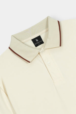 Textured Mesh Cream Polo