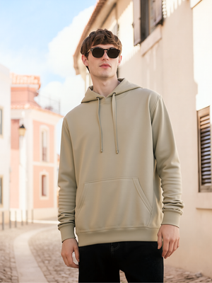 Beige Regular Fit Pullover Hoodie