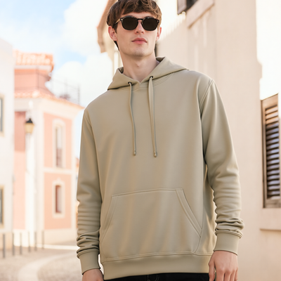 Beige Regular Fit Pullover Hoodie