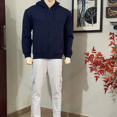 Navy Regular Fit Zip Through Hoodie