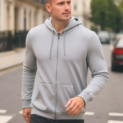 Grey Regular Fit Zip Through Hoodie