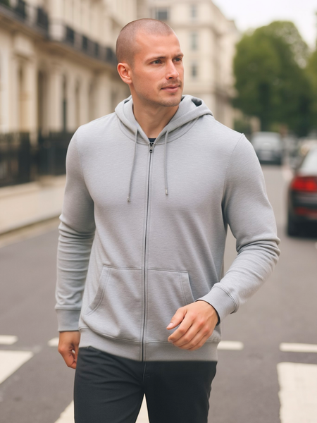 Grey Regular Fit Zip Through Hoodie