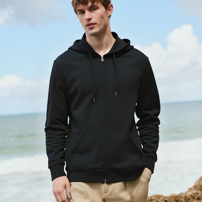 Black Regular Fit ZIP Through Hoodie