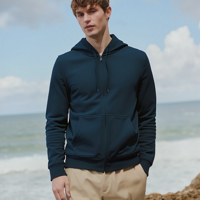 Navy Regular Fit Zip Through Hoodie