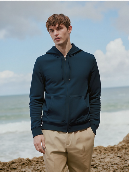 Navy Regular Fit Zip Through Hoodie