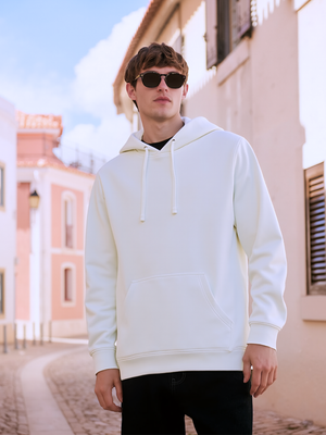 White Regular Fit Pullover Hoodie