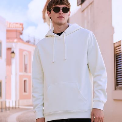 White Regular Fit Pullover Hoodie