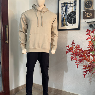 Beige Regular Fit Pullover Hoodie