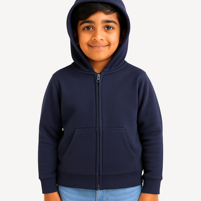 Kids Navy Zip Through Hoodie